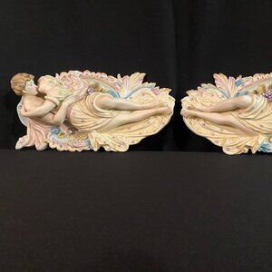Vintage Arnart Porcelain “A Victorian Man And Female” Two Set Piece Wall Plaques
